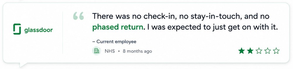 Glassdoor review — no check-in, no stay-in-touch, no phased return